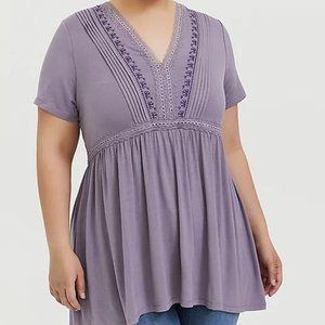 Torrid Embroidered Lilac V-neck Babydoll Top